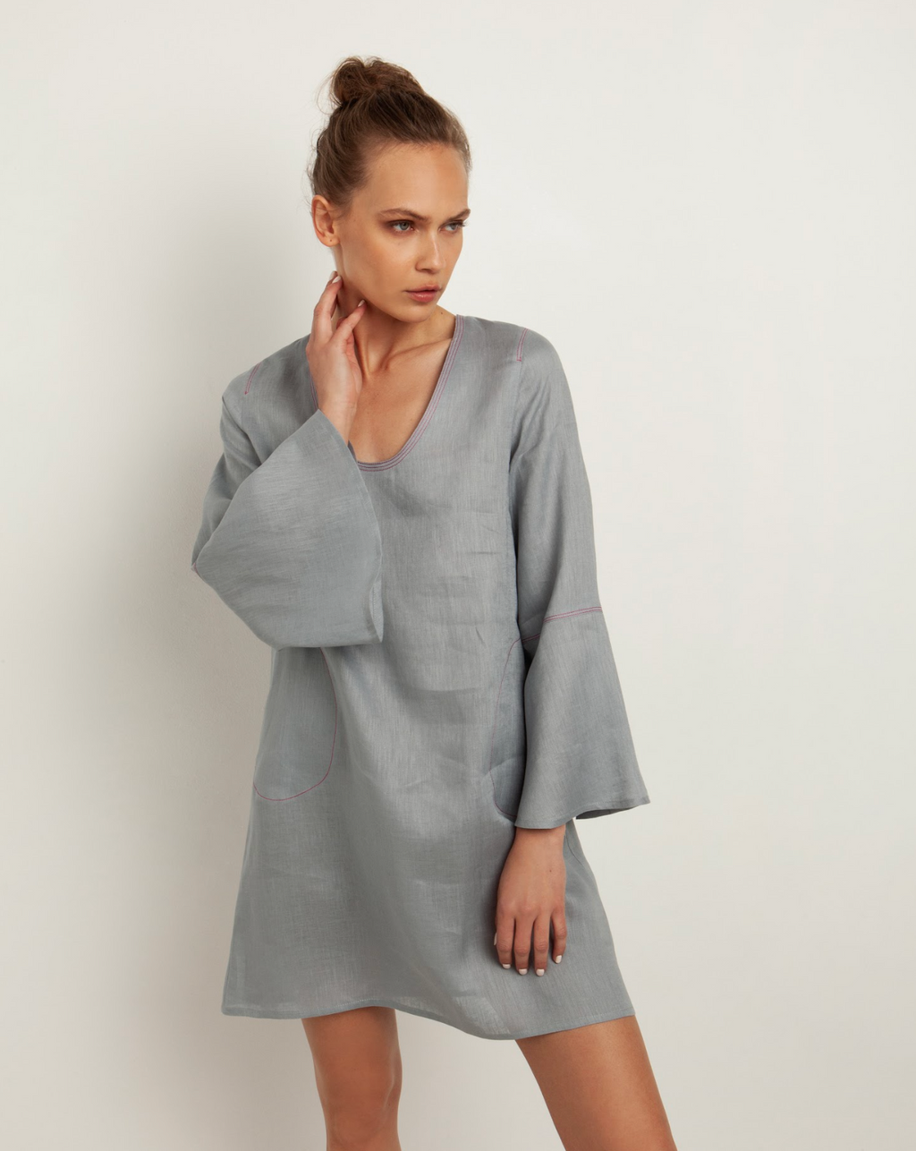Bell Sleeve Mini Dress in Grey