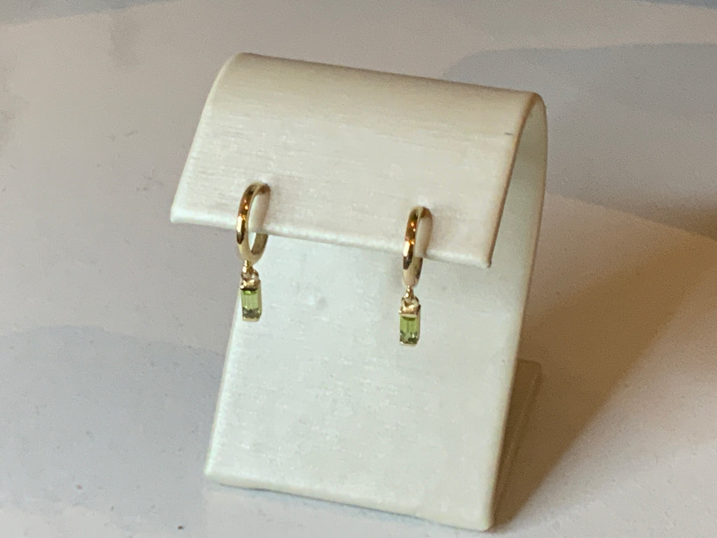 14k gold natural peridot hoops