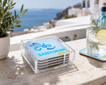 Acrylic coaster, Santorini set of 4 with holder