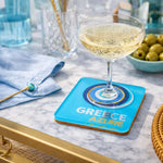Acrylic Bon Voyage Coaster, Greece Set of 4 with holder