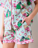 Mahjong Menagerie Short PJ Set in Pale Jade