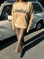 Stella’s Embroidered Crewneck Sweatshirt in Tan with Black Embroidery