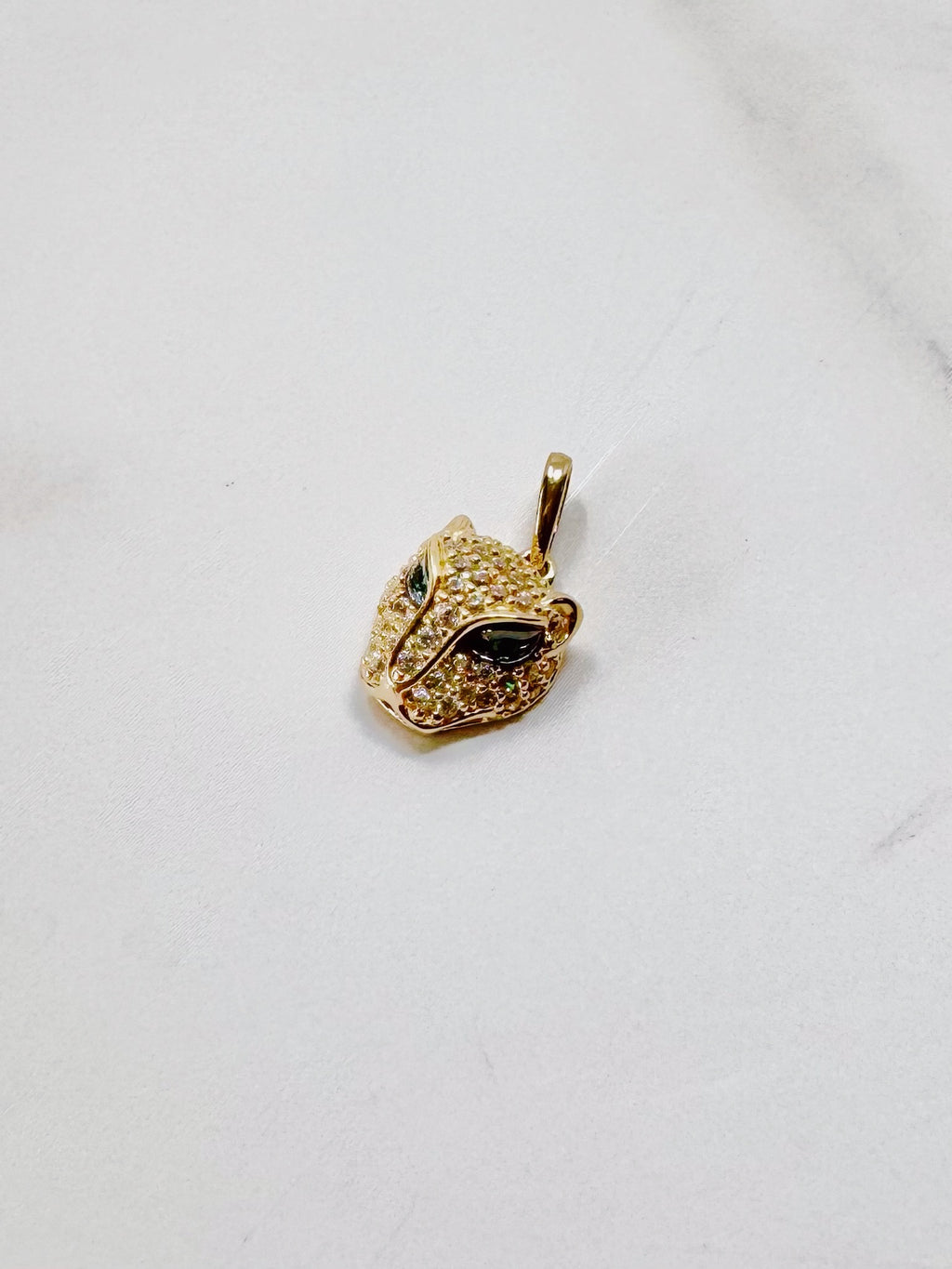 Lioness pendant- 14K Green and White Cubic Zirconia