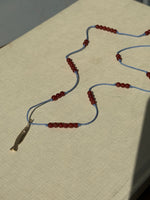 Sardine 14k on Light Blue Silk Cord with Carnelian Beads