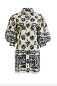 Sula Dress in Dagmar Ivory/Navy Print