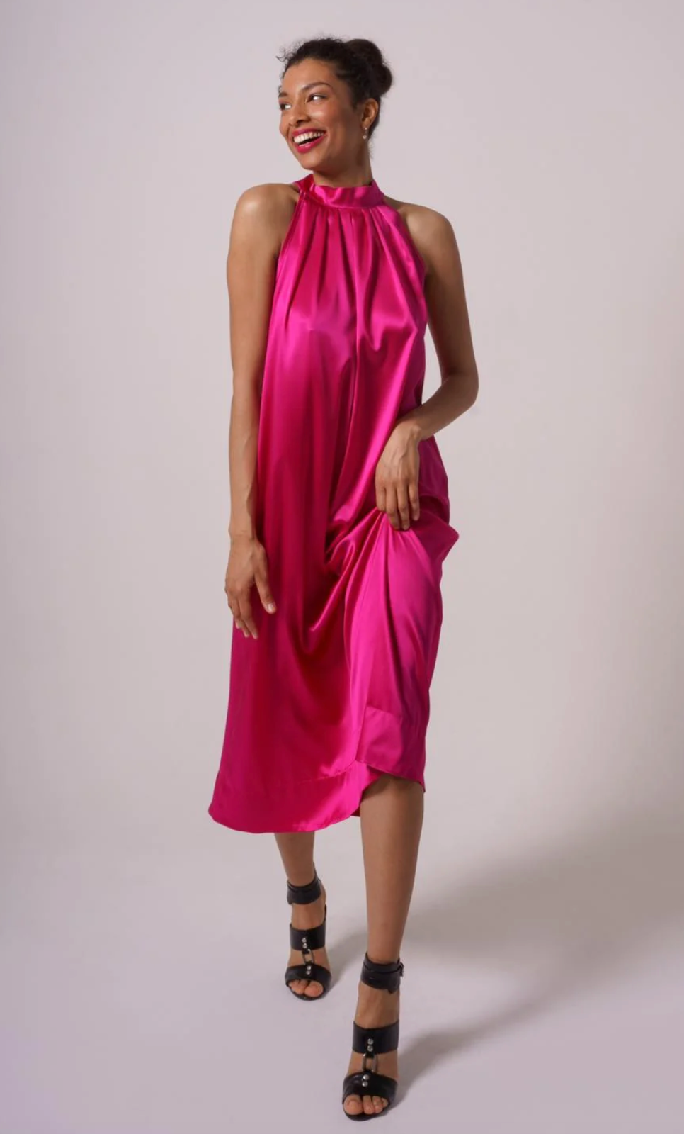 Nera Dress in Fuchsia Silk