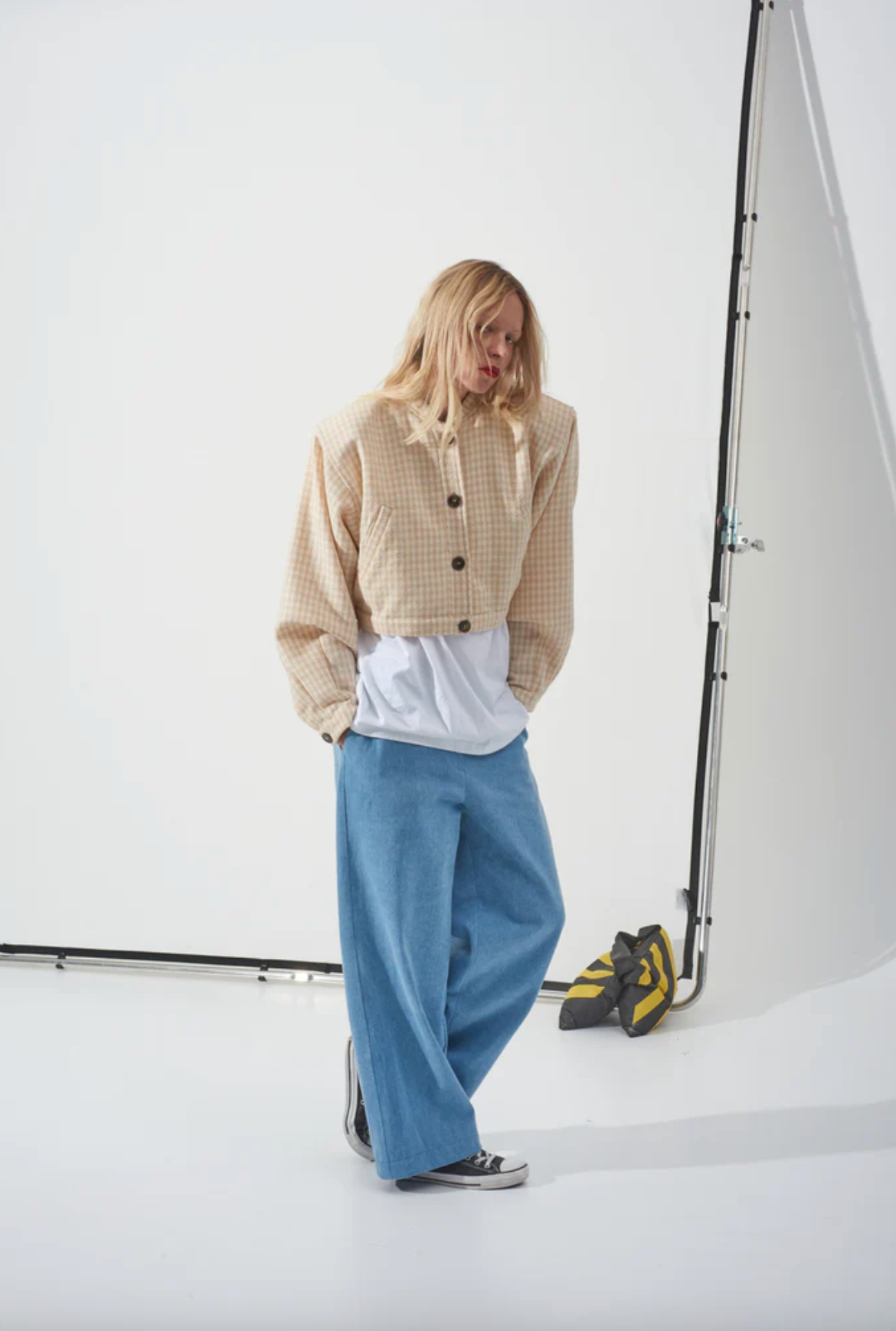 Check Puff Jacket in Nude