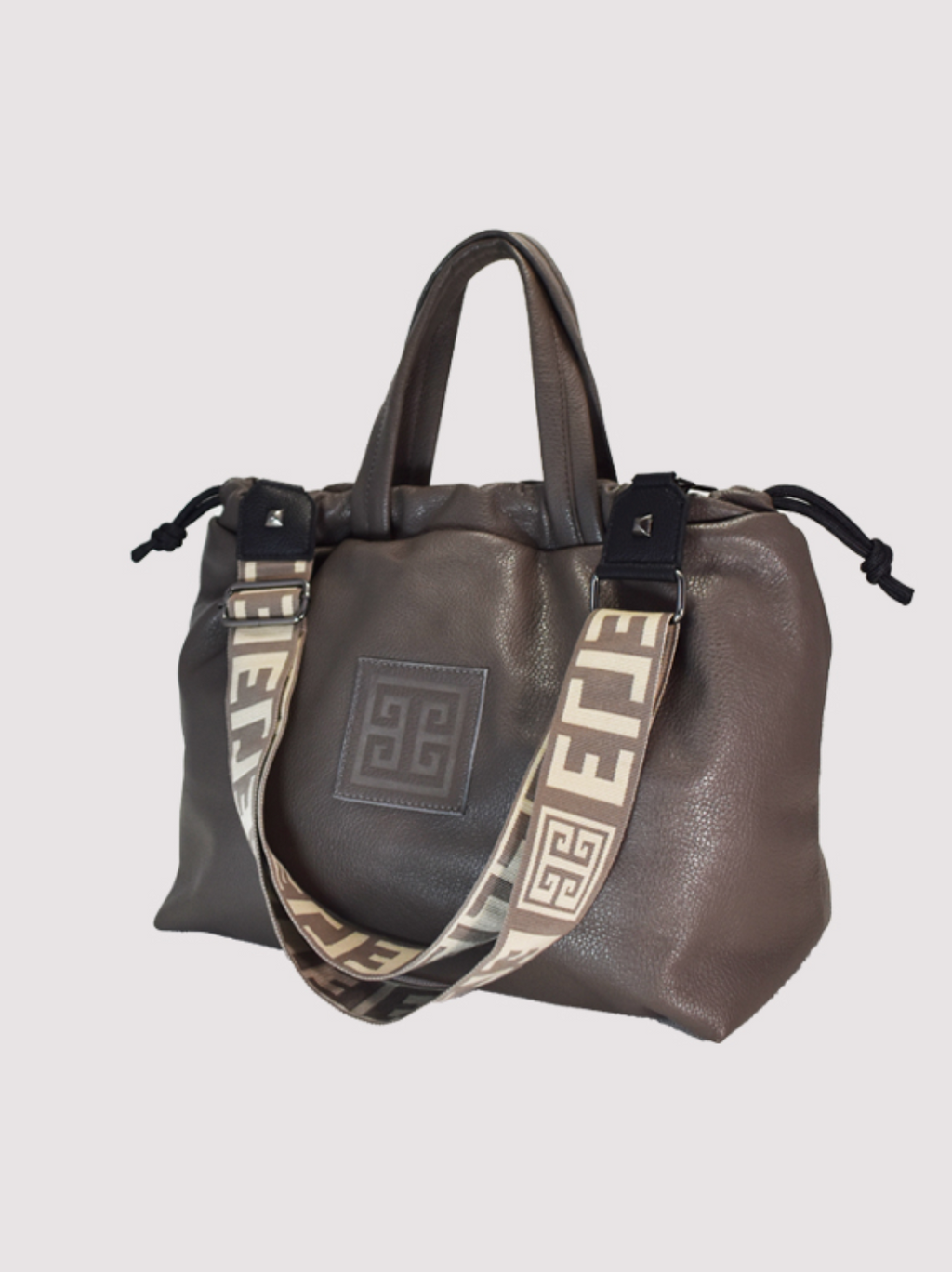 Large Leather Galini in Elephant - EL Τaupe/Beige Strap