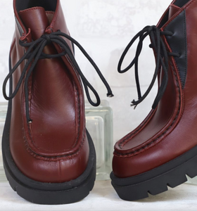 Chunky Derby Booties in Burgundy Leather