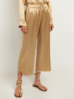 Cropped Trouser with Slit in Gold Satin