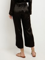 Cropped Trouser with Slit in Black Satin