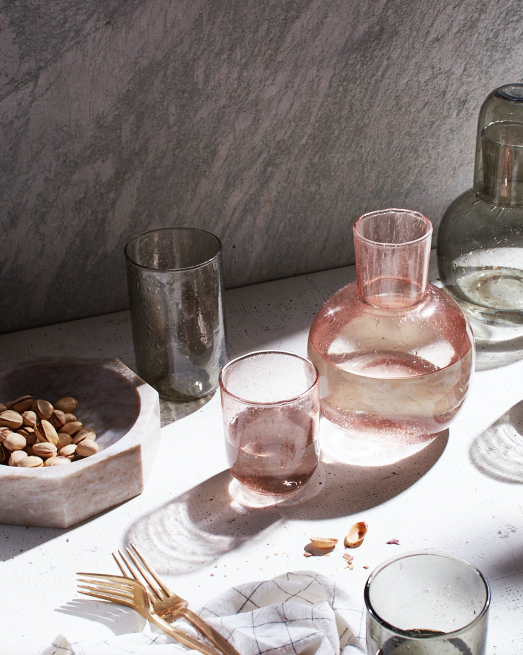 Carafe With Seeded Pale Rose Glass