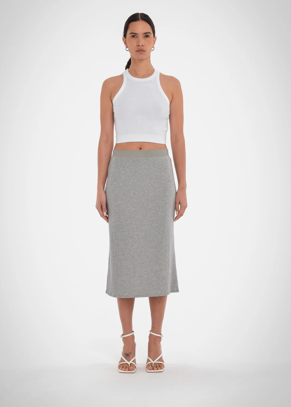 Fleur Rib Skirt in Grey Melange