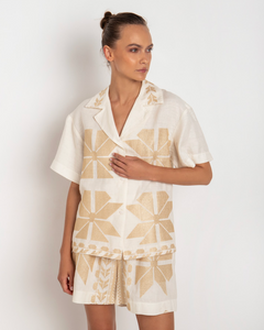 Aeolis Collard S/S Button Down in Natural/Gold