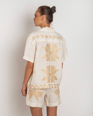 Aeolis Collard S/S Button Down in Natural/Gold