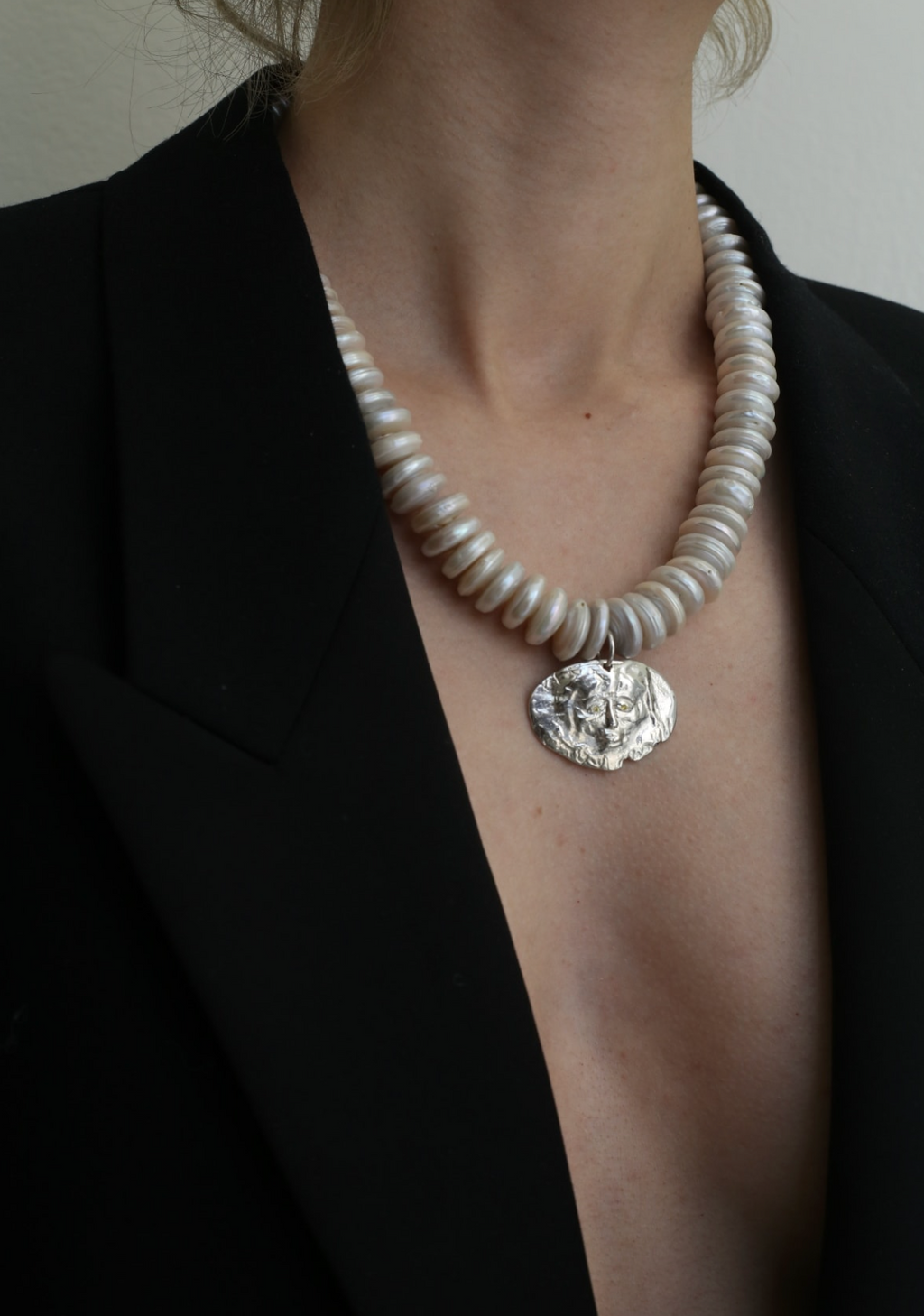 Nikolaos Rondelle Pearl Necklace - Sterling Silver