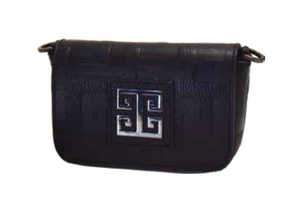 Agapi Leather Mini Bag in Black- Denim Blue Strap