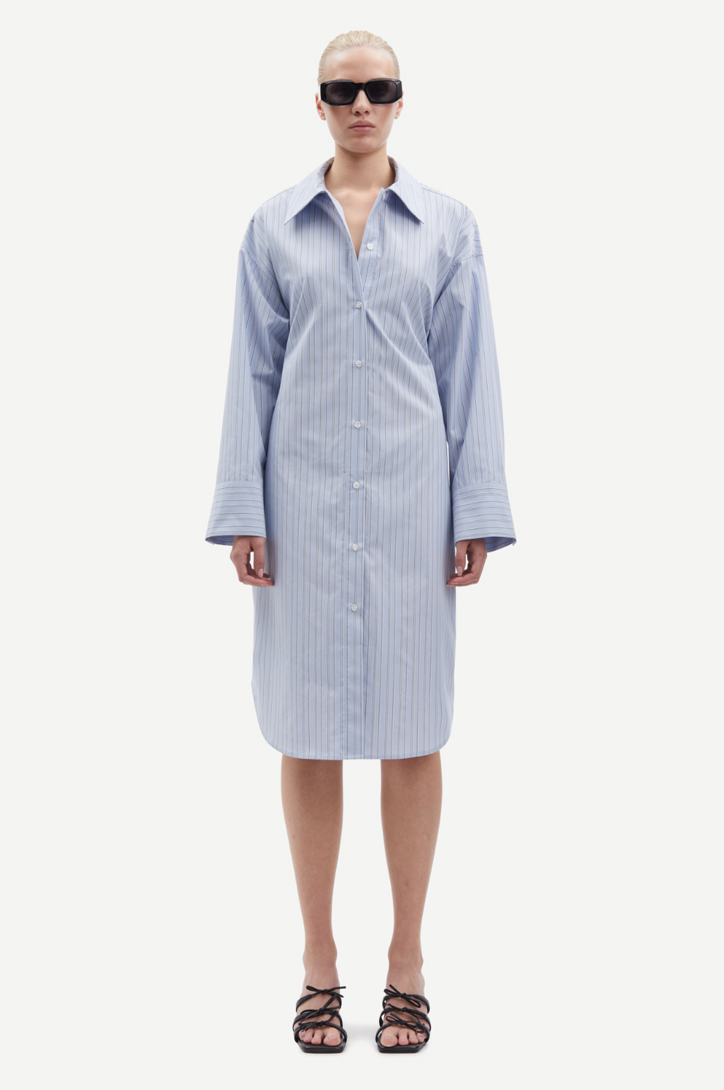 Sacata Dress in Brunnera Blue Small Stripe