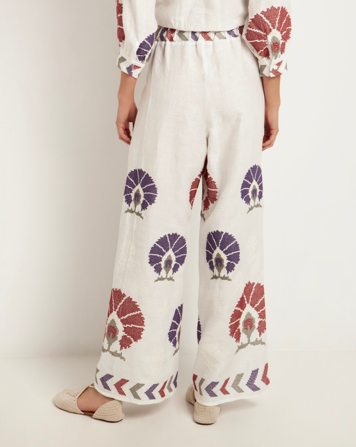 Mini Peacock Linen Pants- White/Purple