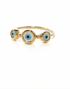 3 Round Evil Eye 14K Gold Ring with Diamonds