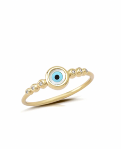 Round Evil Eye 14K Gold Ring with 6 Diamonds