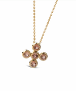 Circle Gold Cross Necklace with 5 Pink Tourmalines