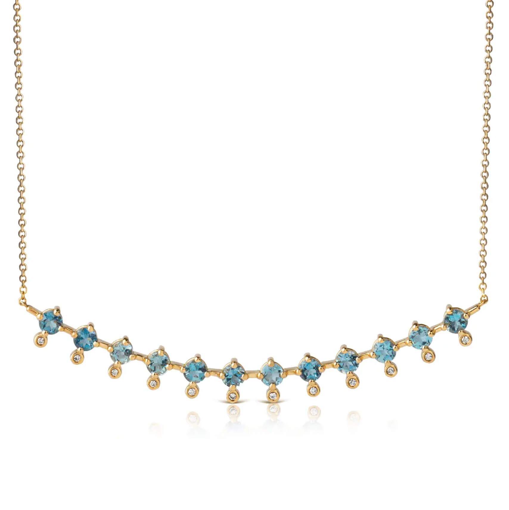 Round Shaped Aquamarine 14K Gold Necklace with Diamonds