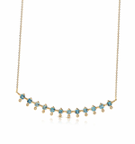 Round Shaped Aquamarine 14K Gold Necklace with Diamonds