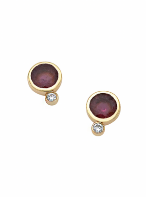 Round Shaped Red Tourmaline Earrings with Diamond