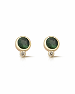 Round Shaped Green Tourmaline Earrings with Diamond