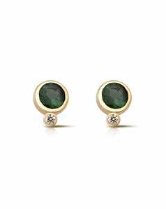 Round Shaped Green Tourmaline Earrings with Diamond