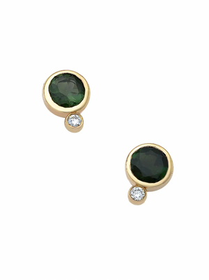 Round Shaped Green Tourmaline Earrings with Diamond