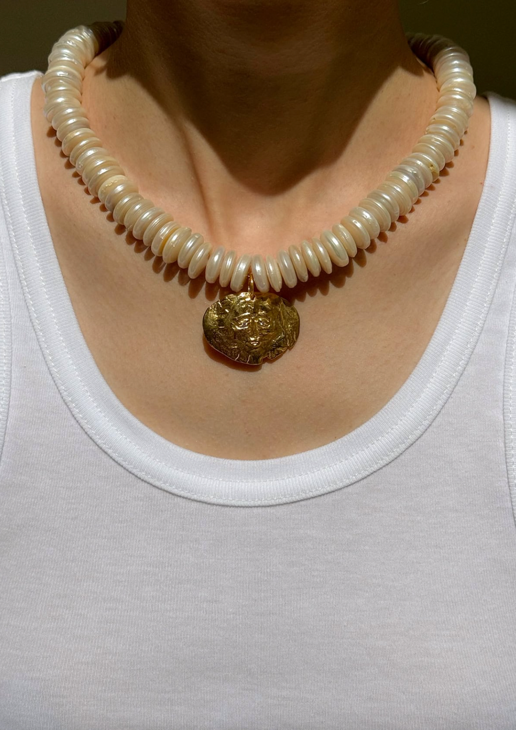 Nikolaos Rondelle Pearl Necklace - Gold