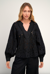 Giasemi Broderie Blouse in Black