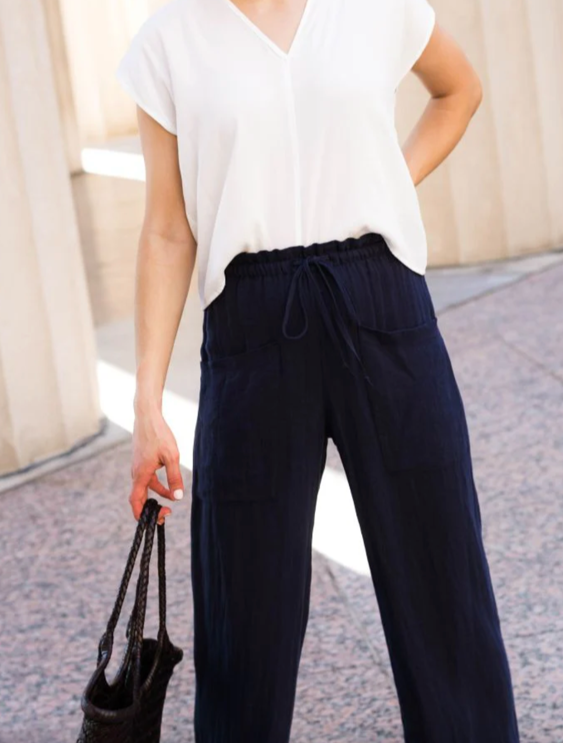 Wherever Drawstring Linen Pant in Black