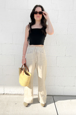 Tie Back Linen Tank in Black