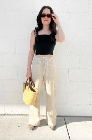 Tie Back Linen Tank in Black