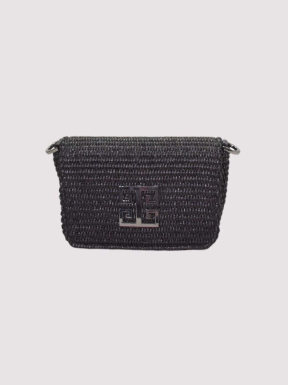 Agapi Bag in Black Raffia - Cappuccino/Black Strap