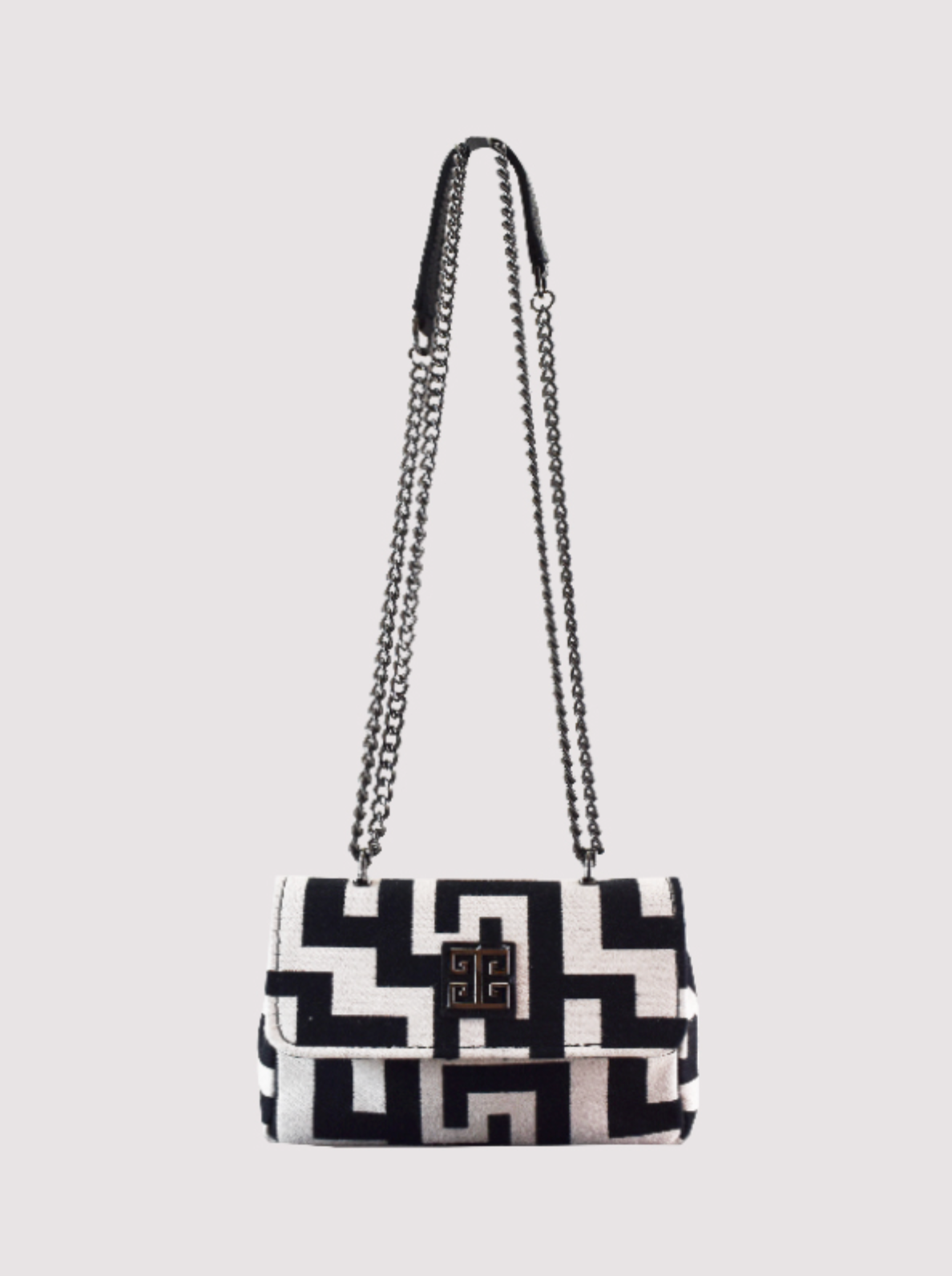 Danae Bag in Classic Pattern Ecru/Black - Chain Strap