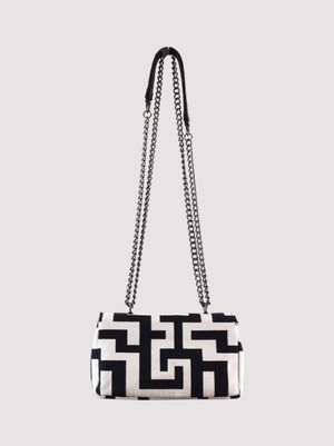Danae Bag in Classic Pattern Ecru/Black - Chain Strap