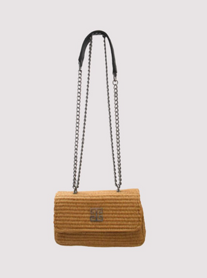 Danae Raffia Bag in Tobacco – Chain Strap