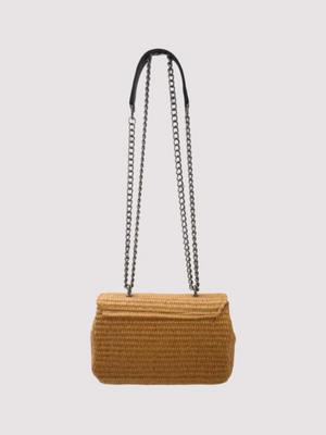 Danae Raffia Bag in Tobacco – Chain Strap