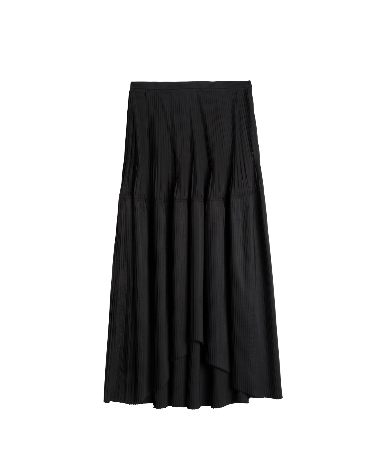Shell Asymmetric Pleated Midi Skirt in Black