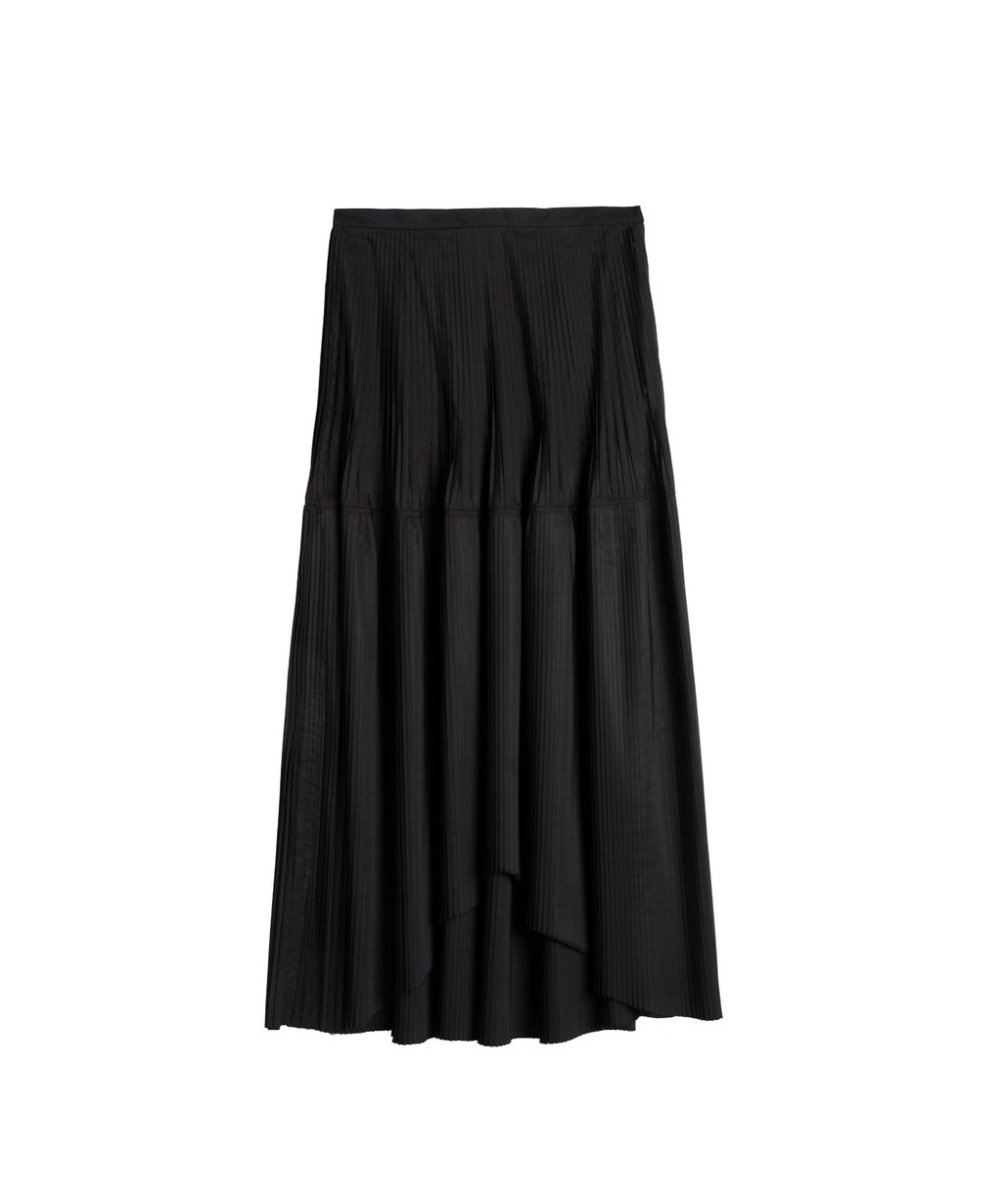 Shell Asymmetric Pleated Midi Skirt in Black