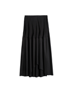 Shell Asymmetric Pleated Midi Skirt in Black