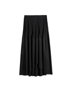 Shell Asymmetric Pleated Midi Skirt in Black