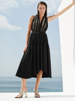 Shell Asymmetric Pleated Midi Skirt in Black