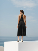 Shell Asymmetric Pleated Midi Skirt in Black