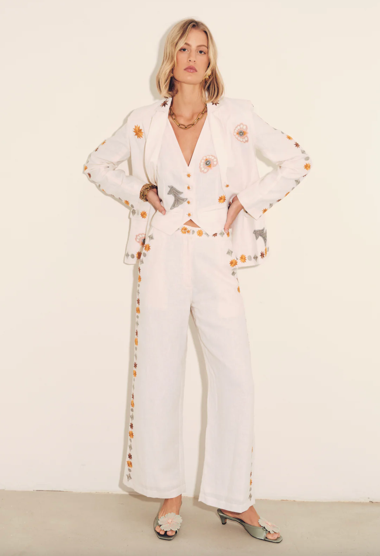 Vera Blazer in Ivory Embroidered