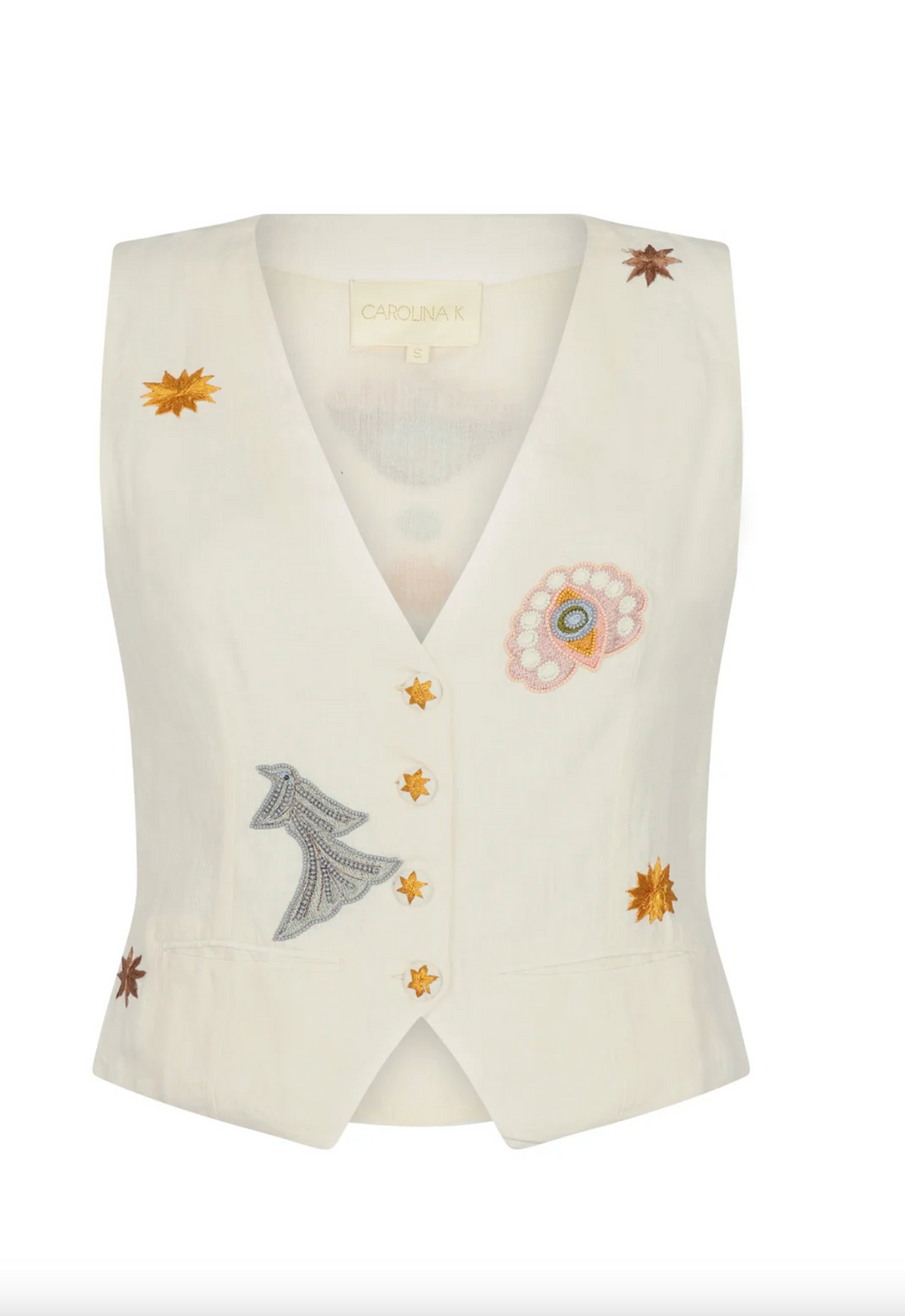 Sun Vest in Ivory Embroidered